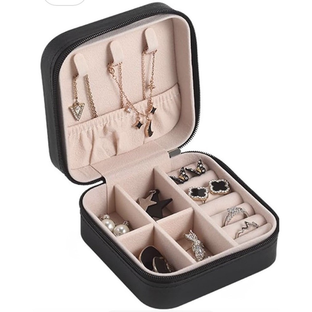 new! Portable Travel Organizer Canvas Jewelry Storage Case Zip Hard Case black